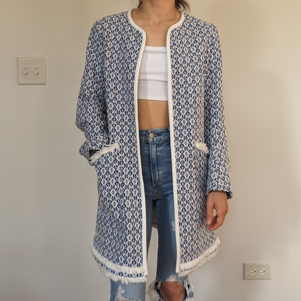 Zara Blue Patterned Knit Coat Jacket